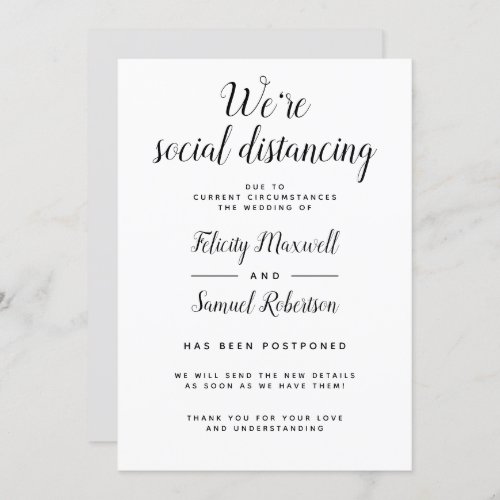 Were Social Distancing Elegant Postponed Wedding Invitation