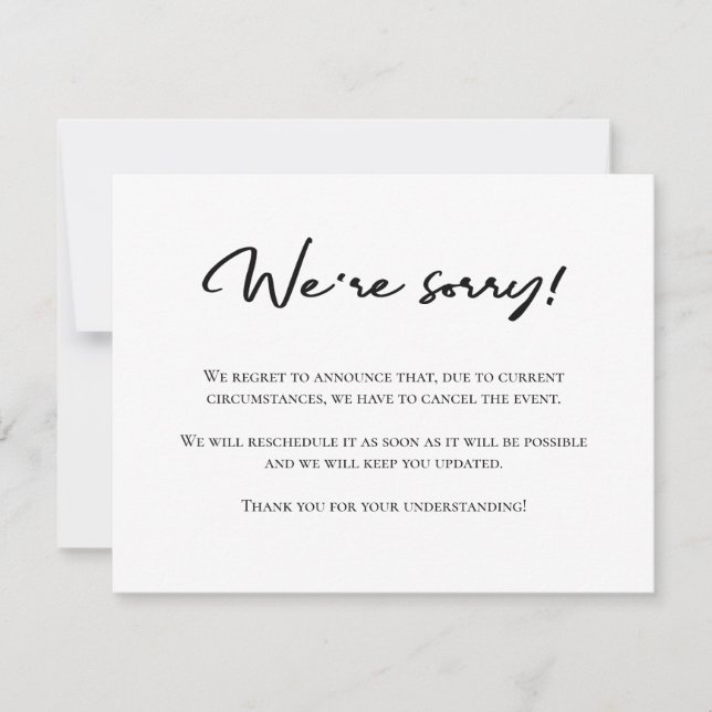 We're sorry black white cancellation announcement (Front)