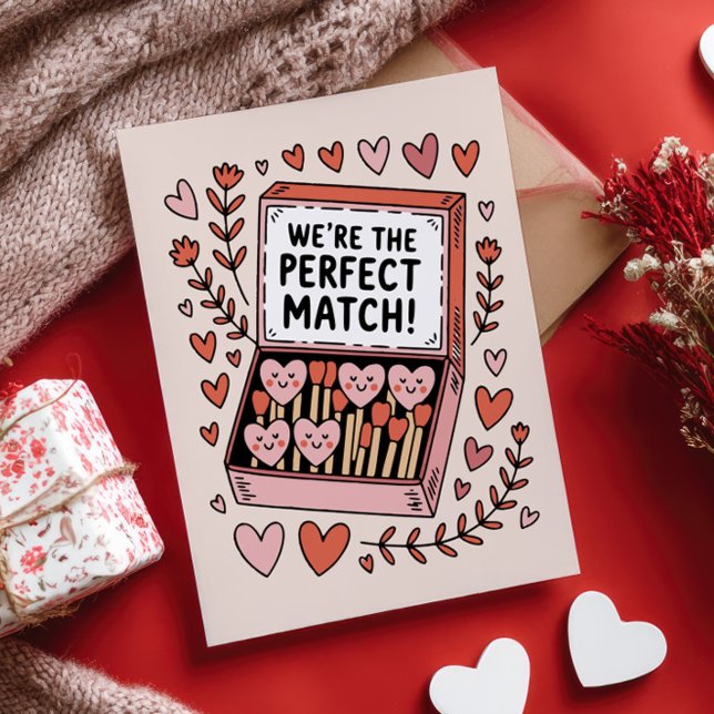 We're The Perfect Match Pun Funny Valentine's Day Postcard (Creator Uploaded)