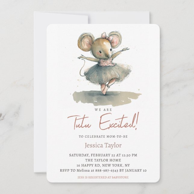 We're Tutu Excited Mouse Ballerina Girl Shower Invitation (Front)