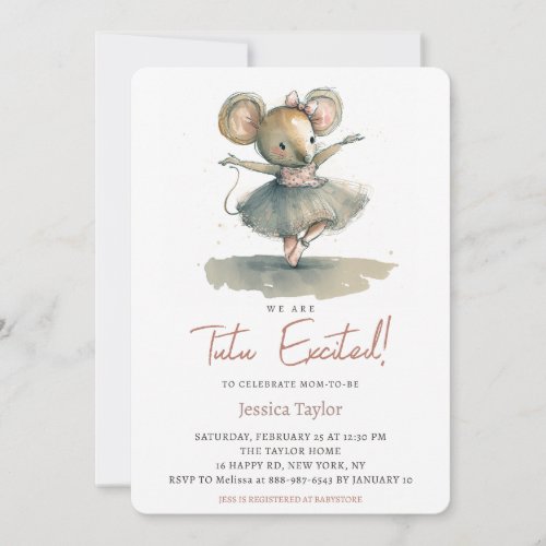 Were Tutu Excited Mouse Ballerina Girl Shower Invitation