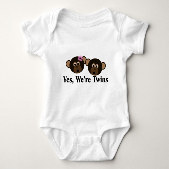 We're Twins 1G1B Monkeys Baby Bodysuit (Front)