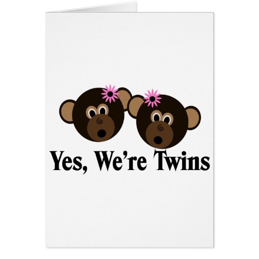 We're Twins 2 Girls Monkeys Cards (Front)