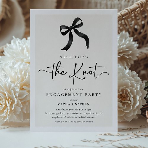 We're Tying the Knot Black Bow Engagement Party Invitation