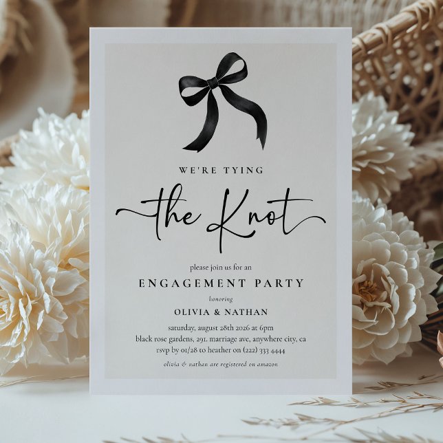 We're Tying the Knot Black Bow Engagement Party Invitation (Creator Uploaded)