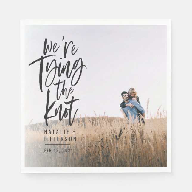 We're tying the knot engagement party napkins (Front)