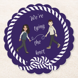 We're Tying The Knot Nautical Colored Anime Paper Coaster