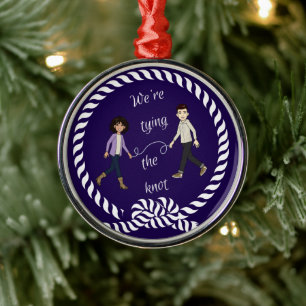 We're Tying The Knot Nautical Colored Engaged Metal Ornament