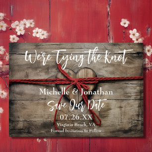 We're Tying the Knot Rustic Wooden Heart Wedding Save The Date