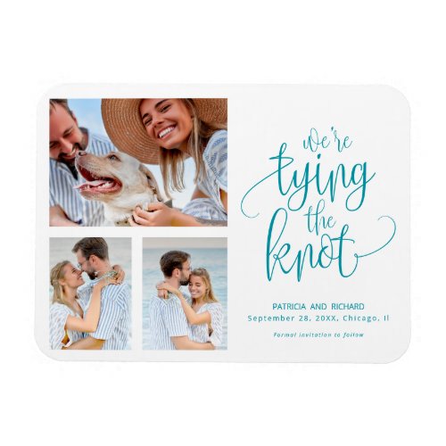 Were Tying The Knot Save The  Date Simple 3 Photo Magnet