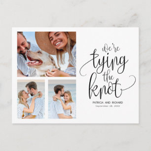 We're Tying The Knot Save The  Date Simple 3 Photo Postcard