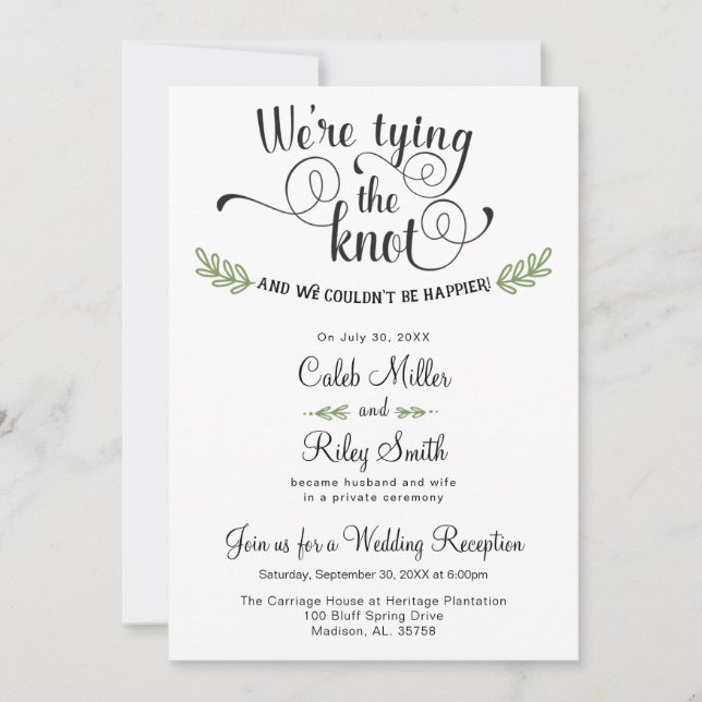 We're tying the Knot Wedding Reception Invitation (Front)