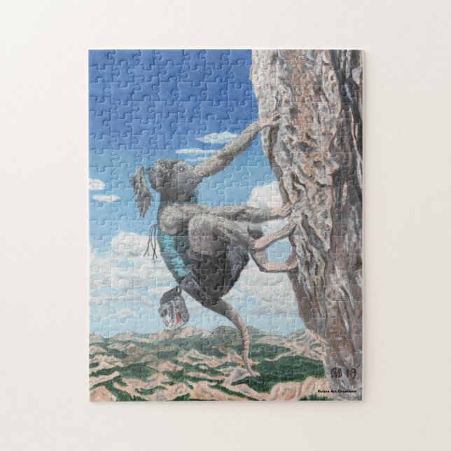 Wererat Girl Rock Climbing Medium Fantasy Puzzle (Vertical)