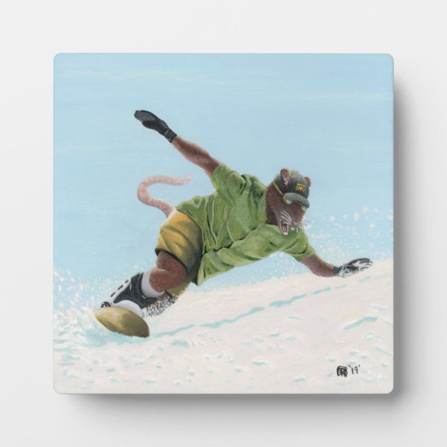 Wererat Snowboarder Fantasy Art Photo Plaque (Front)