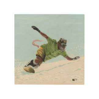 Wererat Snowboarder Fantasy Art Wood Print