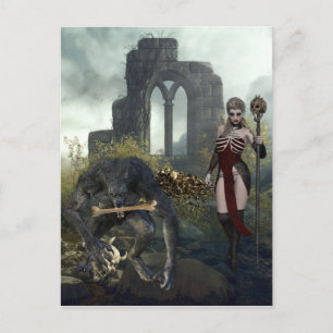 Werewolf and Vampire Halloween Scary Postcard