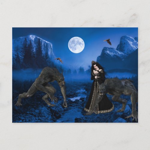 Werewolf and Vampire Halloween Scary Postcard
