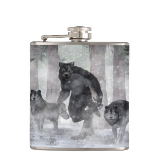 Werewolf and Wolves Hip Flask