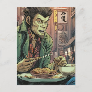 Werewolf Eating Chinese Food Postcard