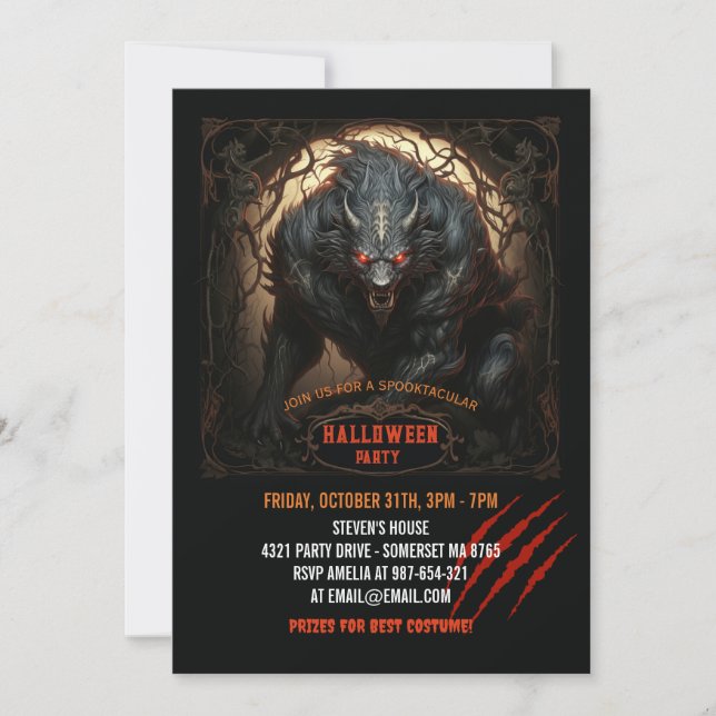 Werewolf Eyes on Fire Gothic Halloween Invitation (Front)