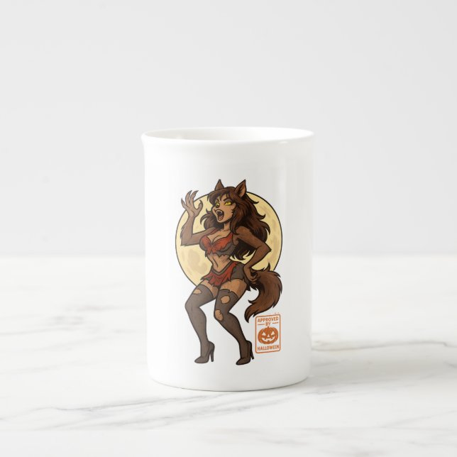 Werewolf Girl Cartoon Bone China Mug (Front)