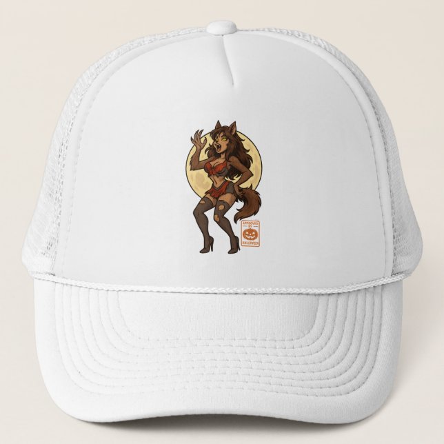 Werewolf Girl Cartoon Trucker Hat (Front)