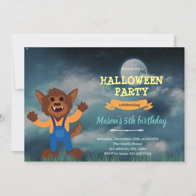 Werewolf halloween birthday invitation (Front)