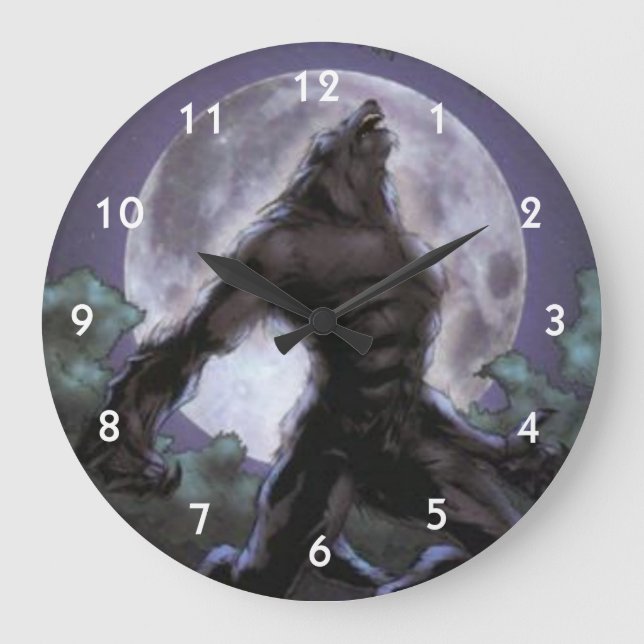 Werewolf Howling At The Moon Large Clock (Front)