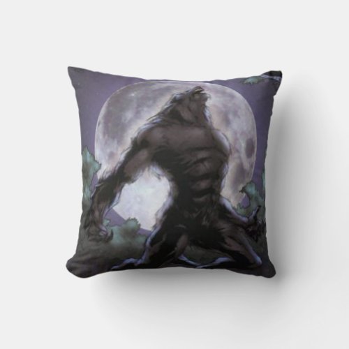 Werewolf Howling At The Moon Throw Pillow