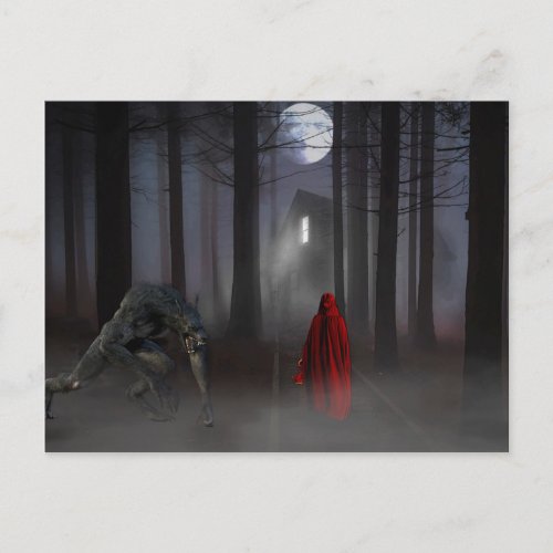 Werewolf Little Red Riding Hood Spooky Postcard