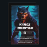 Werewolf man night forest halloween birthday adult invitation<br><div class="desc">Unleash Your Inner Monster with the Ultimate Scary Invitation! Dive into the dark, spooky fun this Halloween with our chilling 5x7 digital invitation, designed for those who revel in the macabre. A ghastly werewolf with glowing eyes and large ominous fangs is standing in a forest at night staring directly at...</div>