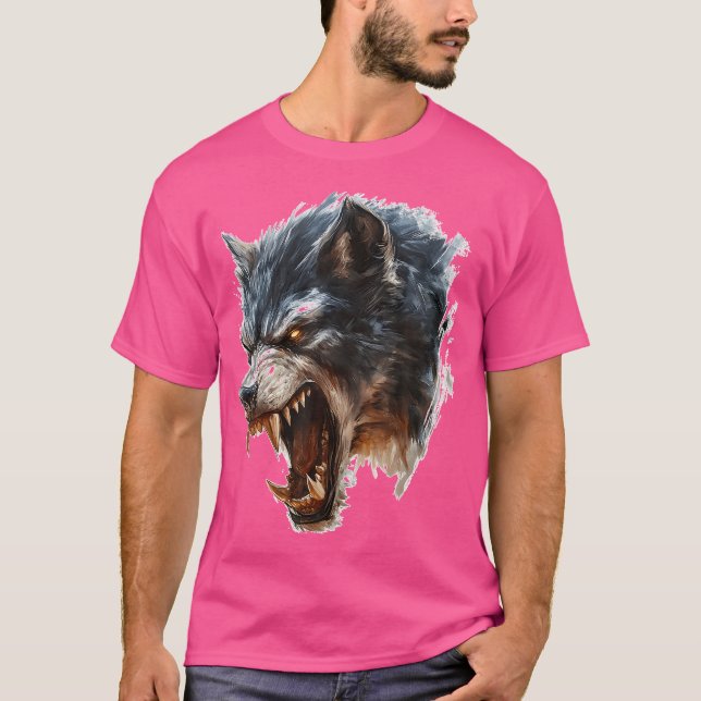 Werewolf Mythical Motif Fantasy Illustration Werew T-Shirt (Front)