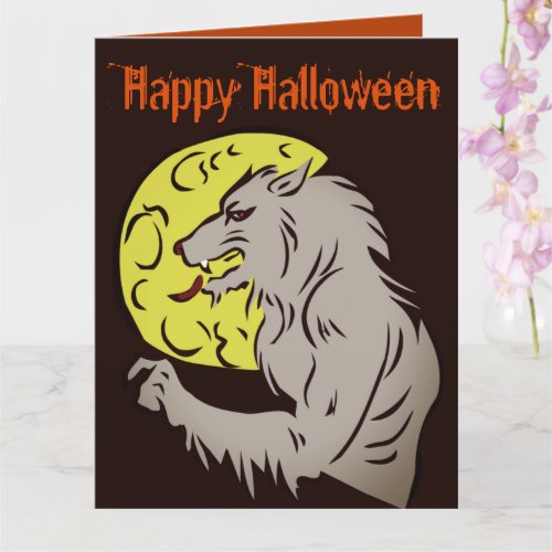 Werewolf on full moon card