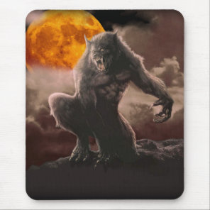 Werewolf on Red Moon Mouse Pad
