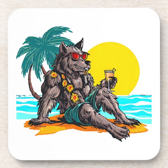 werewolf on vacation beverage coaster (Front)