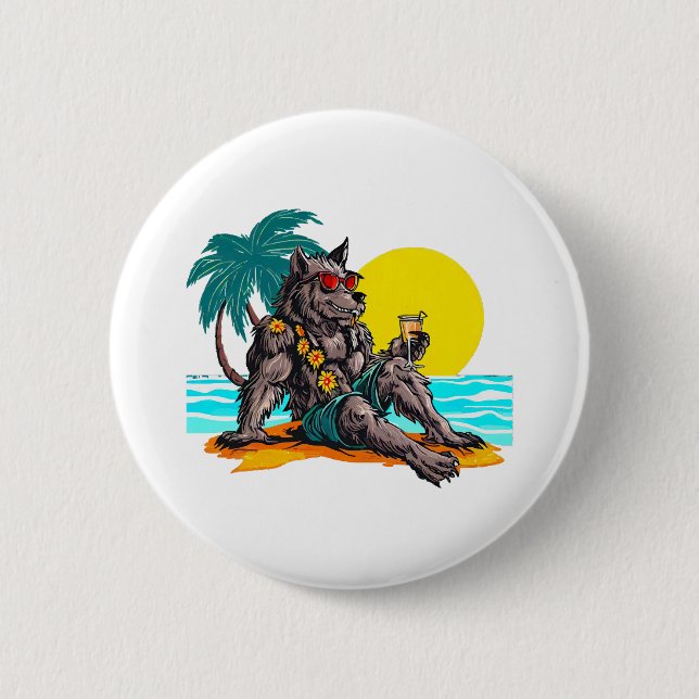 werewolf on vacation button (Front)