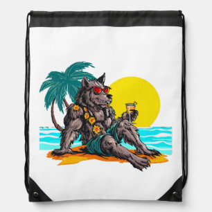 werewolf on vacation drawstring bag