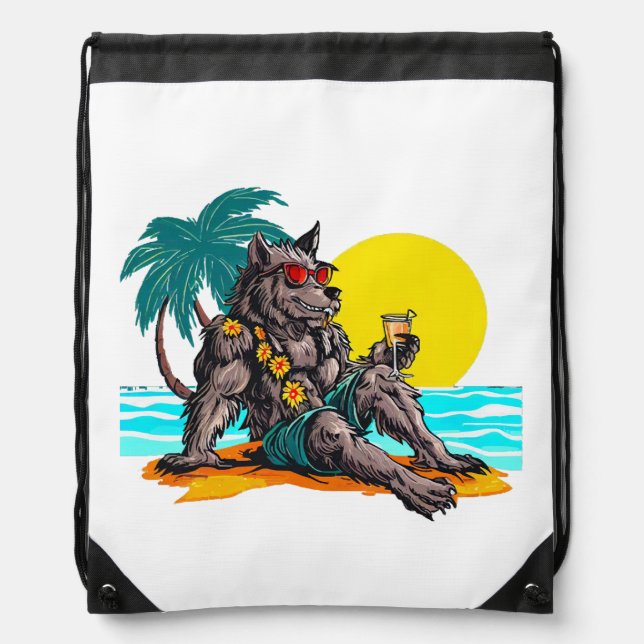 werewolf on vacation drawstring bag (Front)