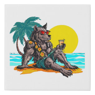 werewolf on vacation faux canvas print