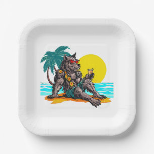 werewolf on vacation paper plates