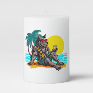 werewolf on vacation pillar candle