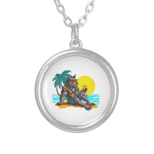 werewolf on vacation silver plated necklace