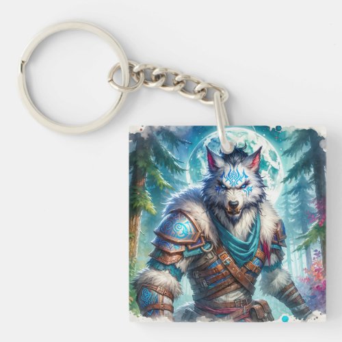 Werewolf Ranger in a Mysterious Forest Keychain