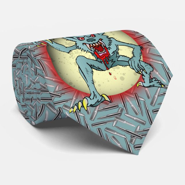 Werewolf Silver Bullets Blue Full Moon Halloween Neck Tie (Rolled)