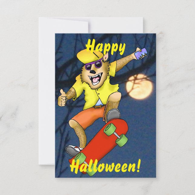 Werewolf Skateboarder Halloween Party Invitation (Front)
