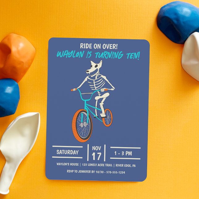 Werewolf Skeleton on a BMX Bike Boys Birthday Invitation (Creator Uploaded)