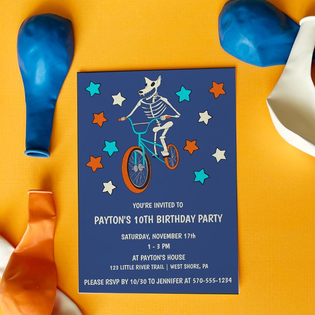 Werewolf Skeleton on a BMX Bike Boys Birthday Invitation (Creator Uploaded)