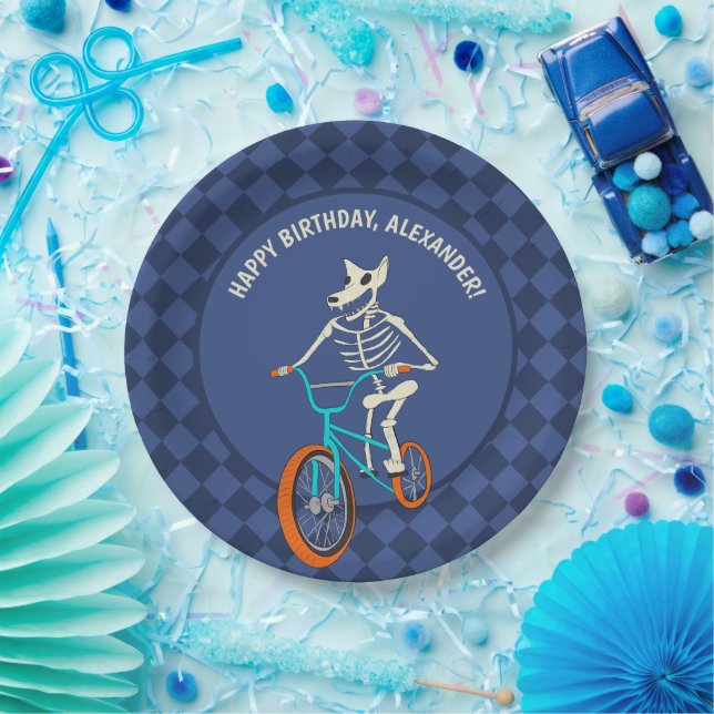 Werewolf Skeleton on a BMX Bike Personalized Paper Plates (Party)