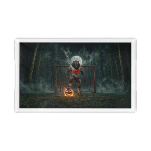 Werewolf Soccer Player Halloween Horror Art Acrylic Tray