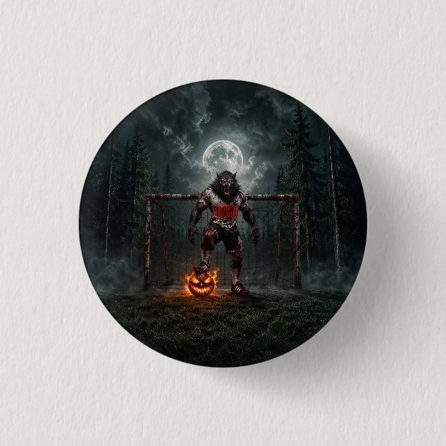  Werewolf Soccer Player Halloween Horror Art Button (Front)